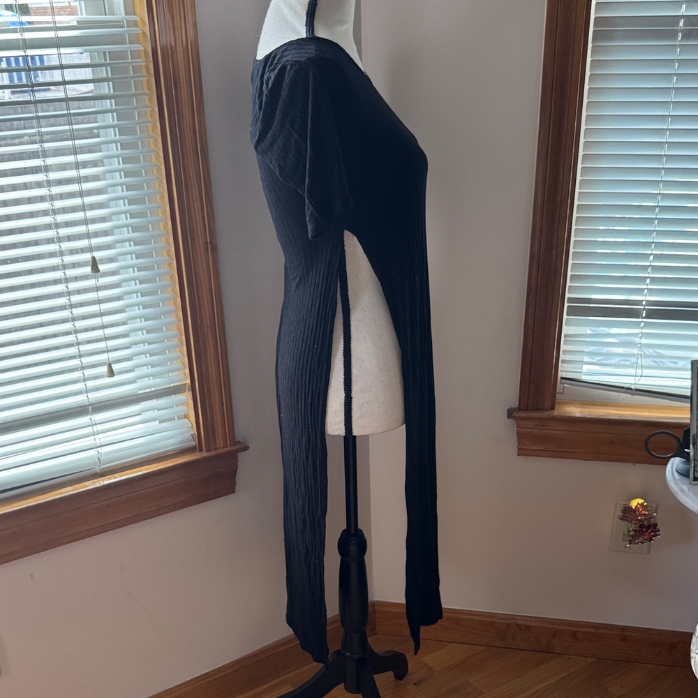 Charlotte Russe Black Ribbed Side-Slit Long Tunic